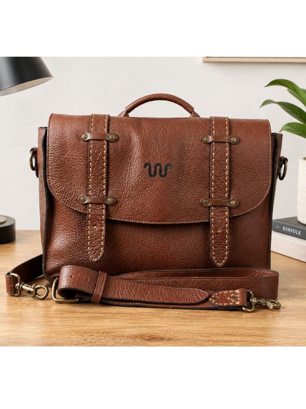 King Ranch Leather Messenger Briefcase Laptop Bag Brown Crossbody Satchel